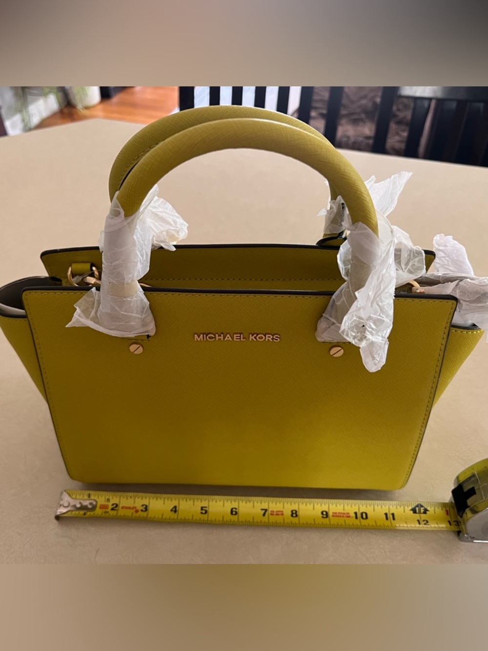 MICHAEL Michael Kors Yellow-Green Saffiano Leather Satchel - Picture 3 of 15